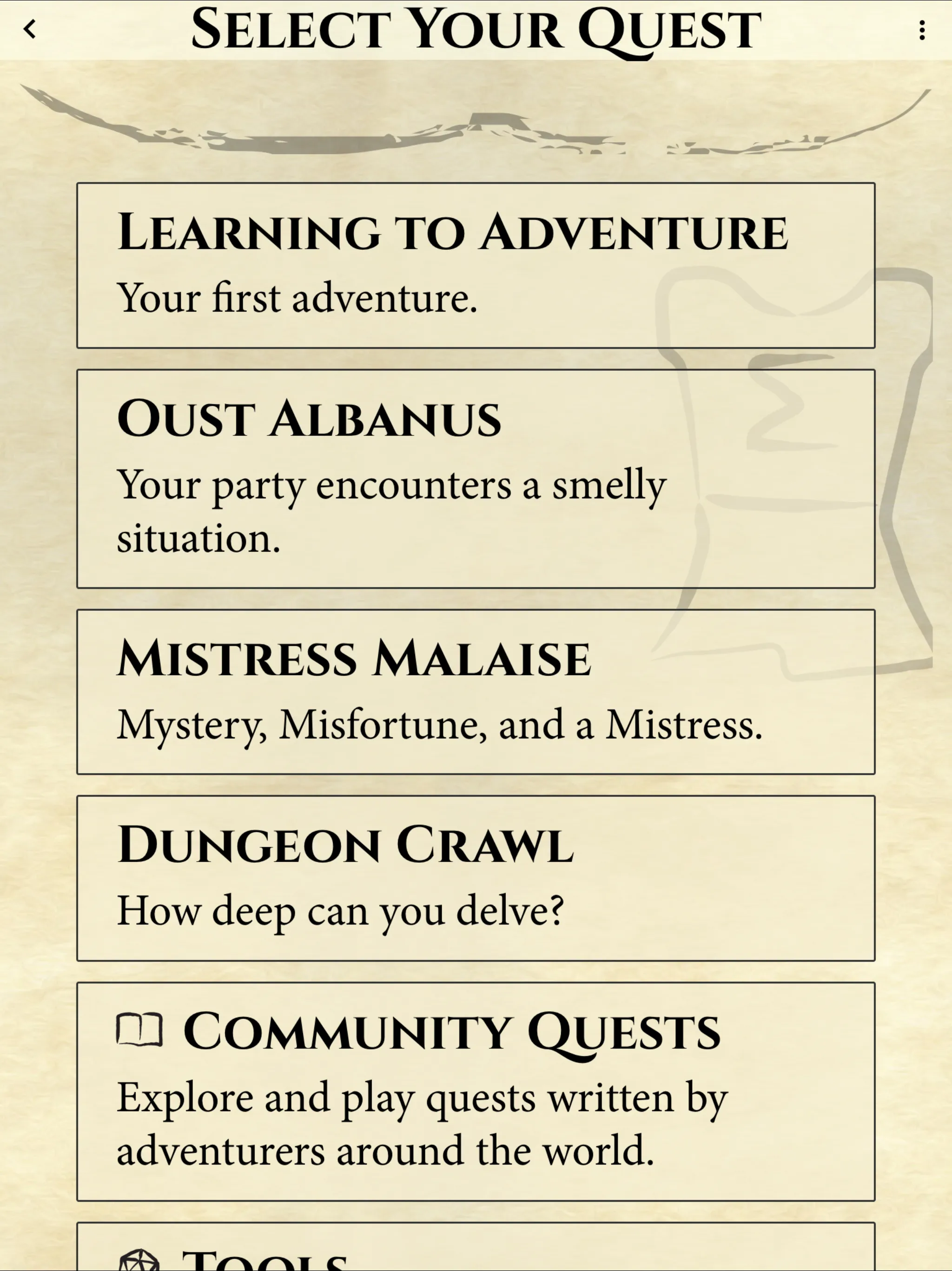 Expedition roleplaying card game quests