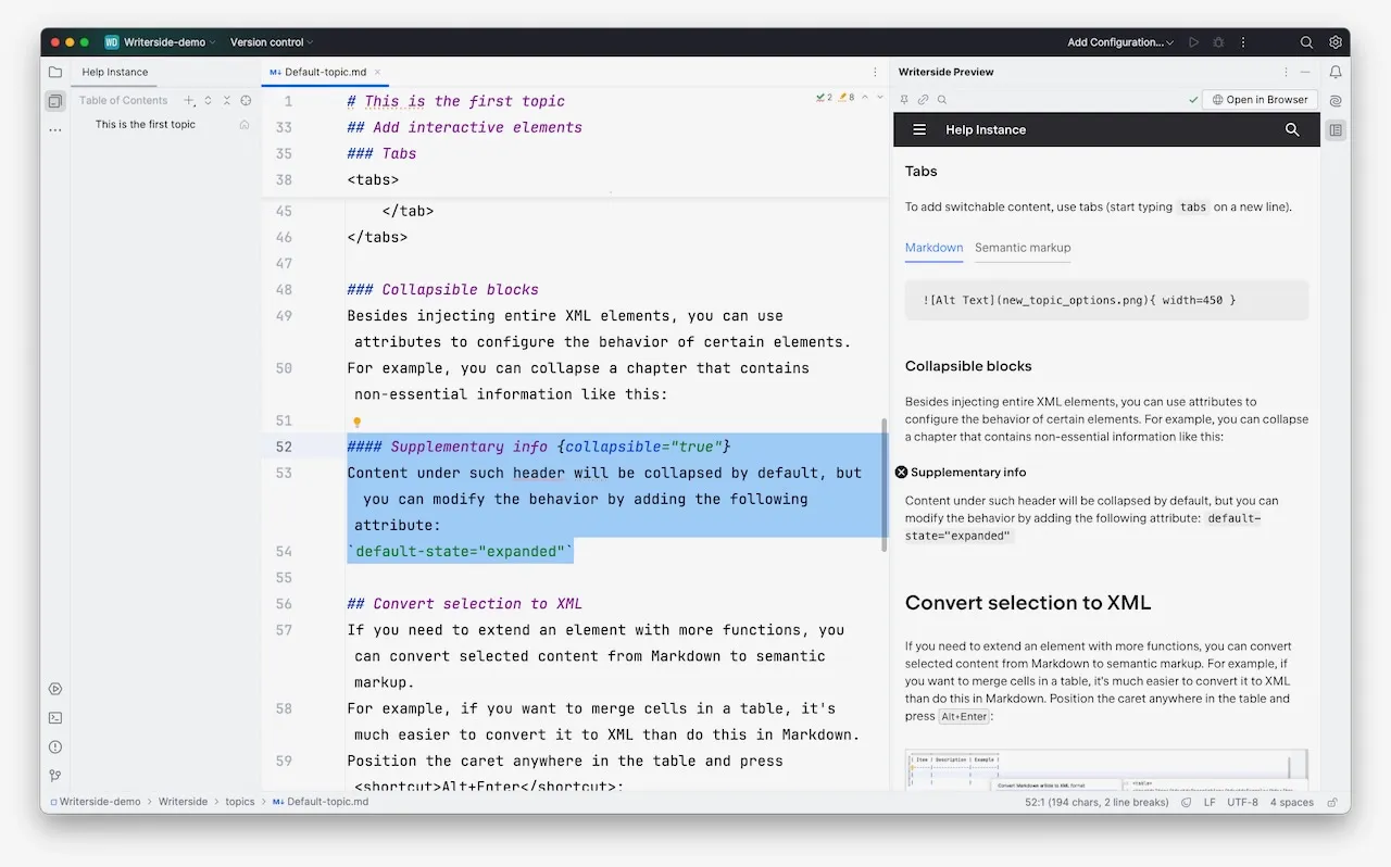 An example of the collapsible property in Writerside