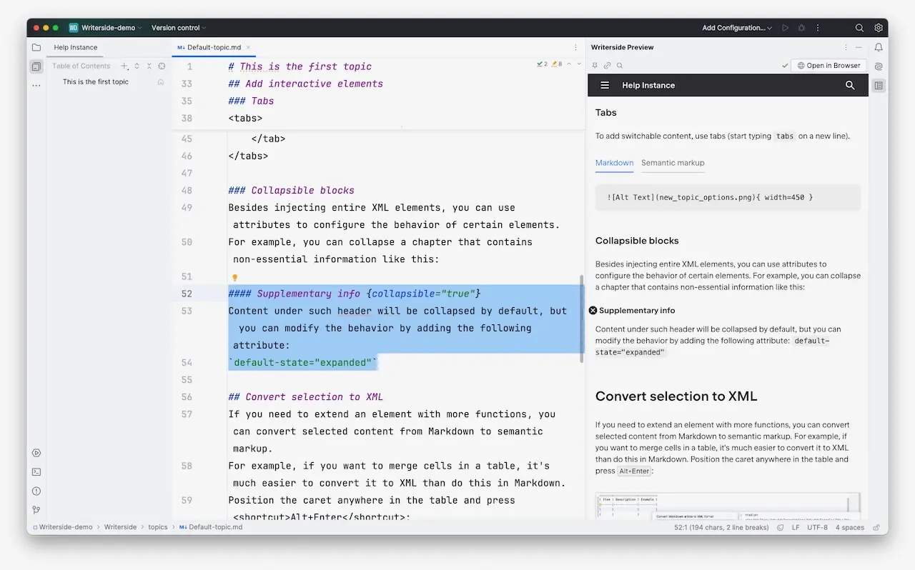 An example of the collapsible property in Writerside